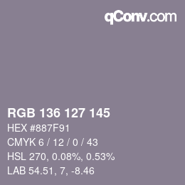 Color code: RGB 136 127 145 | qconv.com