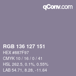 Color code: RGB 136 127 151 | qconv.com
