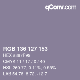 Color code: RGB 136 127 153 | qconv.com