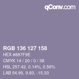 Color code: RGB 136 127 158 | qconv.com