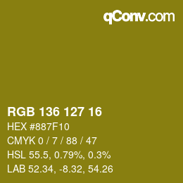 Color code: RGB 136 127 16 | qconv.com