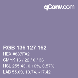 カラーコード: RGB 136 127 162 | qconv.com