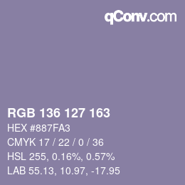 Color code: RGB 136 127 163 | qconv.com