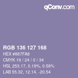 Color code: RGB 136 127 168 | qconv.com