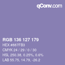 Color code: RGB 136 127 179 | qconv.com