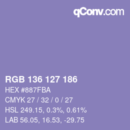 Color code: RGB 136 127 186 | qconv.com