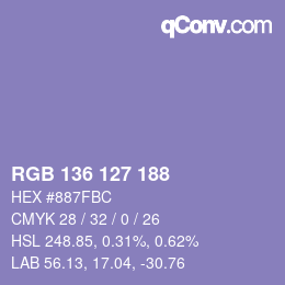 Color code: RGB 136 127 188 | qconv.com