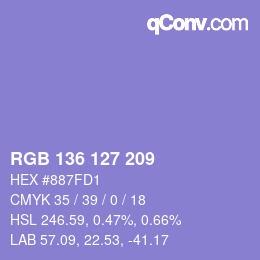 Color code: RGB 136 127 209 | qconv.com