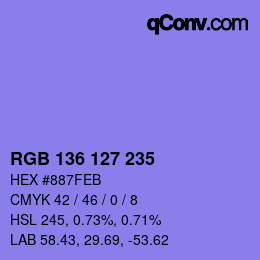 Color code: RGB 136 127 235 | qconv.com