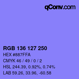 Color code: RGB 136 127 250 | qconv.com