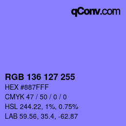 Color code: RGB 136 127 255 | qconv.com