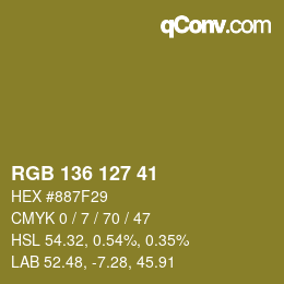 Color code: RGB 136 127 41 | qconv.com
