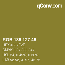 Color code: RGB 136 127 46 | qconv.com