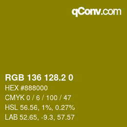 カラーコード: RGB 136 128.2 0 | qconv.com