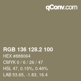 カラーコード: RGB 136 128.2 100 | qconv.com