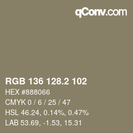カラーコード: RGB 136 128.2 102 | qconv.com