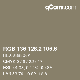 カラーコード: RGB 136 128.2 106.6 | qconv.com