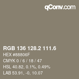 カラーコード: RGB 136 128.2 111.6 | qconv.com