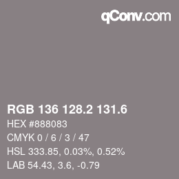 カラーコード: RGB 136 128.2 131.6 | qconv.com
