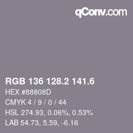 カラーコード: RGB 136 128.2 141.6 | qconv.com
