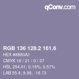 カラーコード: RGB 136 128.2 161.6 | qconv.com
