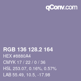 カラーコード: RGB 136 128.2 164 | qconv.com