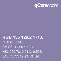 カラーコード: RGB 136 128.2 171.6 | qconv.com