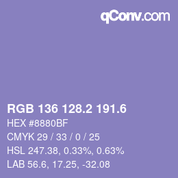 カラーコード: RGB 136 128.2 191.6 | qconv.com