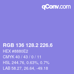 カラーコード: RGB 136 128.2 226.6 | qconv.com