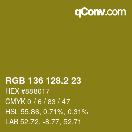 カラーコード: RGB 136 128.2 23 | qconv.com