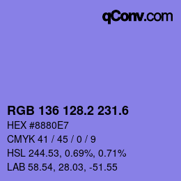 カラーコード: RGB 136 128.2 231.6 | qconv.com