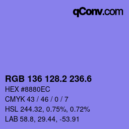 カラーコード: RGB 136 128.2 236.6 | qconv.com