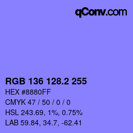 カラーコード: RGB 136 128.2 255 | qconv.com