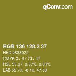 カラーコード: RGB 136 128.2 37 | qconv.com