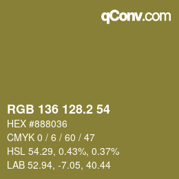 カラーコード: RGB 136 128.2 54 | qconv.com