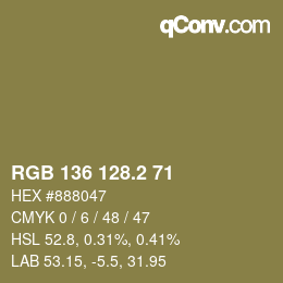 カラーコード: RGB 136 128.2 71 | qconv.com