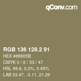 カラーコード: RGB 136 128.2 91 | qconv.com