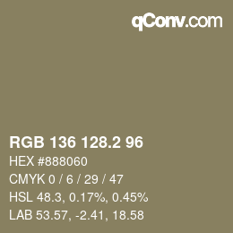 カラーコード: RGB 136 128.2 96 | qconv.com