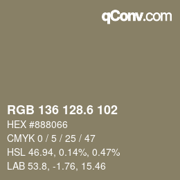 カラーコード: RGB 136 128.6 102 | qconv.com