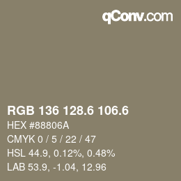 カラーコード: RGB 136 128.6 106.6 | qconv.com