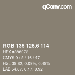 カラーコード: RGB 136 128.6 114 | qconv.com