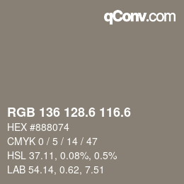 カラーコード: RGB 136 128.6 116.6 | qconv.com