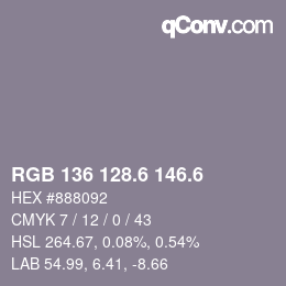 カラーコード: RGB 136 128.6 146.6 | qconv.com