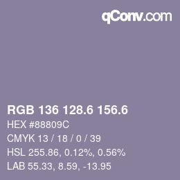 カラーコード: RGB 136 128.6 156.6 | qconv.com