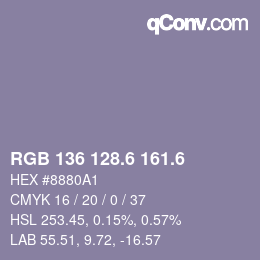 カラーコード: RGB 136 128.6 161.6 | qconv.com