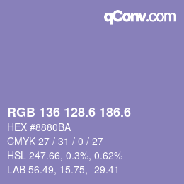 カラーコード: RGB 136 128.6 186.6 | qconv.com