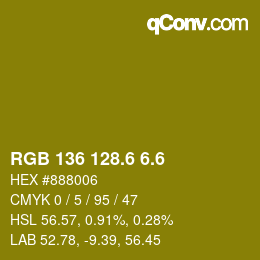 カラーコード: RGB 136 128.6 6.6 | qconv.com