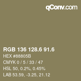 カラーコード: RGB 136 128.6 91.6 | qconv.com