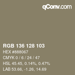 Color code: RGB 136 128 103 | qconv.com