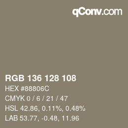 Color code: RGB 136 128 108 | qconv.com